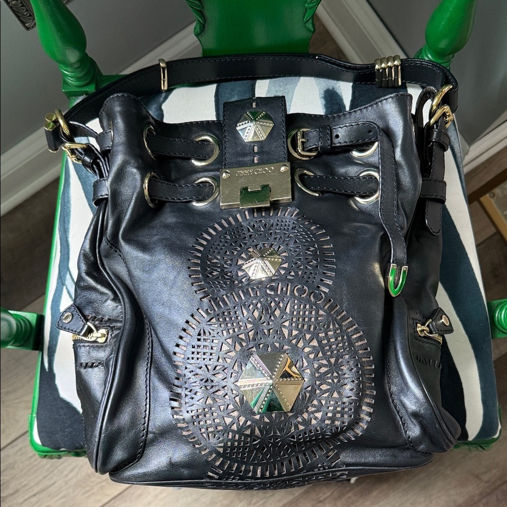 Jimmy Choo Riki Pyramid Black Leather Tote Bag